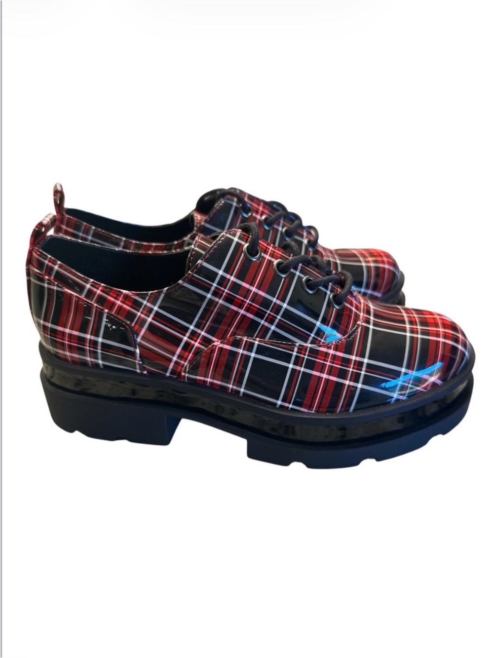 Jessica Simpson Sayze Red Black Plaid Platform Oxfords 6.5